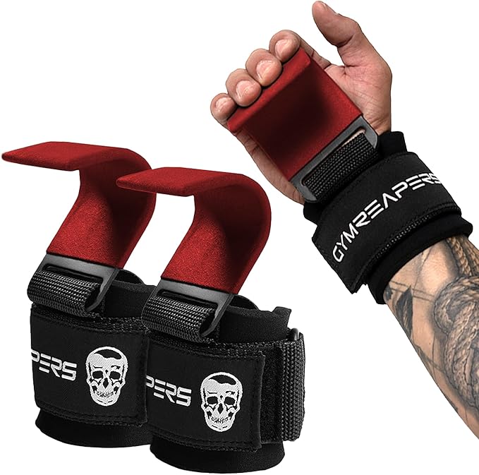 Gymreapers Weight Lifting Hooks (Pair), Heavy Duty Power Wrist Straps Hand Grip Support For Deadlifts, Pull Ups, Shrugs - Gym Gloves For Men and Women-FlexoryFit