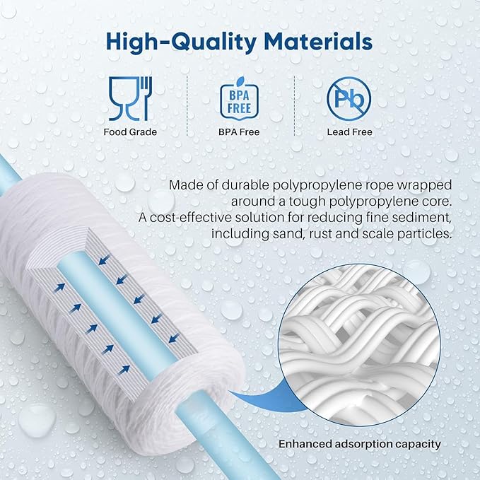 PUREPLUS 25 Micron 10 x 4.5 Whole House String Wound Sediment Filter for Well Water, Replacement Cartridge for 84637, WPX5BB97P, PC10, CW5-BBS, 355215-45, WP10BB97P, WP5BB97P, 2Pack