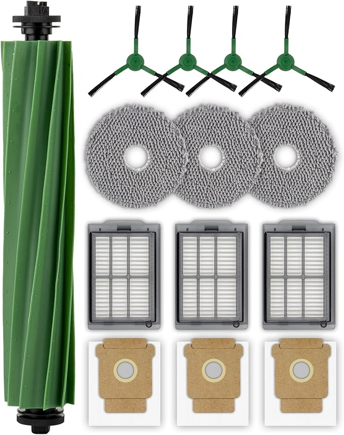 (14 Pack) Plus 505 Combo Replacement Parts for iRobot Roomba Plus 505 Combo, Plus 405 Combo, Plus 405, Plus 505 Robot Vacuum, 1 Roller Brush, 3 Dust Bags, 3 Mop Pads, 4 Side Brushes, 3 HEPA Filters