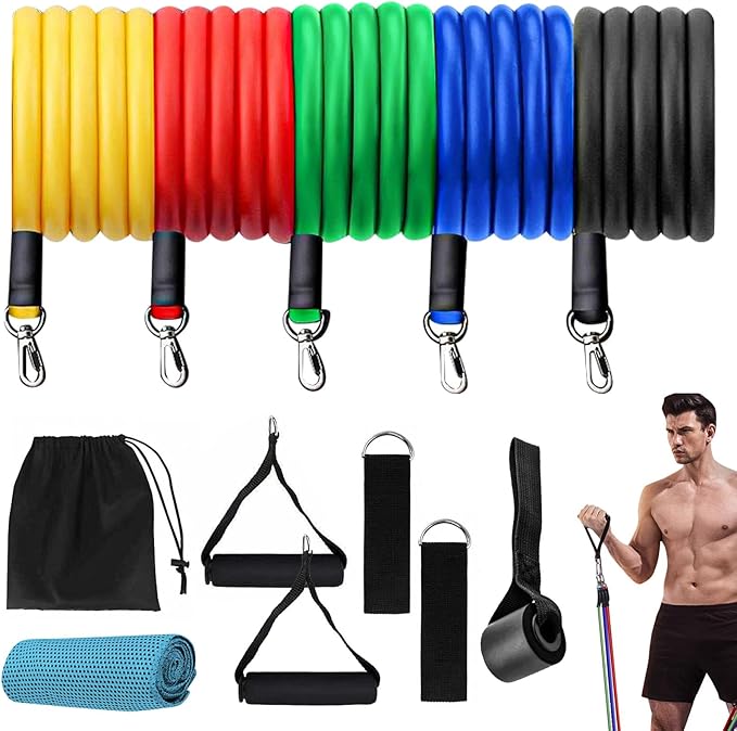 Resistance Bands, Resistance Band Set, Strength Training Fitness Bands, Exercise Bands for Men and Women, Resistance Bands with Handles, Door Anchor, for Shape Body and Home Workouts-FlexoryFit