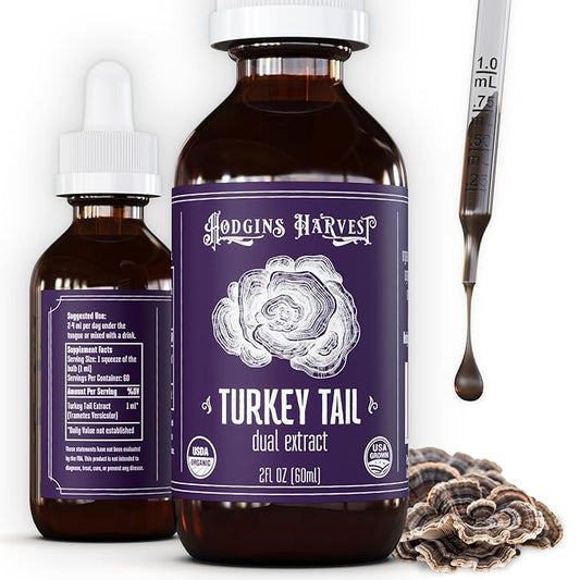 Hodgins Harvest Organic Turkey Tail Tincture | Made with Mushrooms Grown On Our Farm in The USA | Dual Extract | Extra-Concentrated (2 fl oz)-FlexoryFit