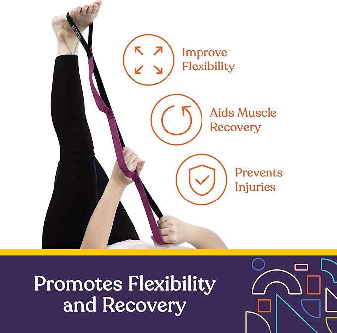 SPECIAL SUPPLIES Yoga Strap for Stretching, Stability Training, Fitness, Flexibility, Physical Therapy, Home Workout Equipment, Strength Training, and Pilates (Purple)-FlexoryFit
