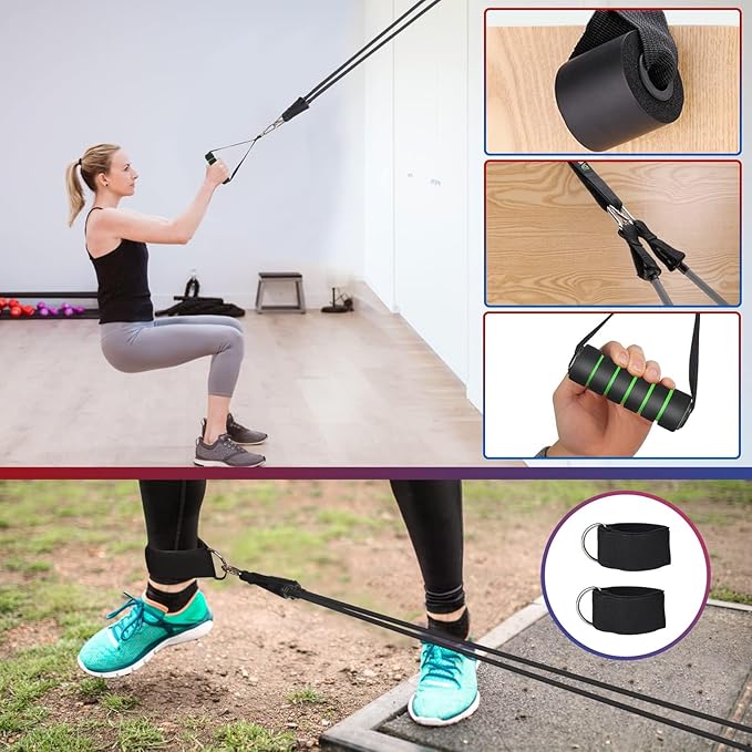 Exercise Resistance Bands with Handles for Working Out, 150/200/250/300 lbs Workout Bands Set with Door Anchor for Physical Therapy, Yoga, Pilates-FlexoryFit