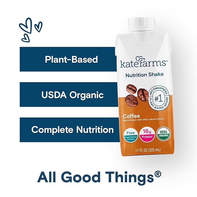 KATE FARMS Organic Nutrition Shake, Coffee, 16g protein, 27 Vitamins and Minerals, Protein Meal Replacement Drink, Plant Based, 11 oz (6 Pack)-FlexoryFit
