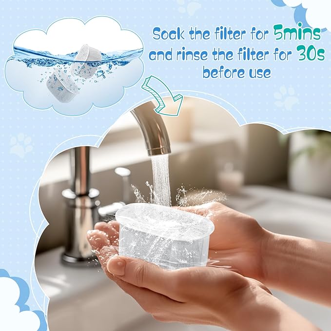 Lemonfilter Cat Water Fountain Filter, 12 Pack Replacement Filters & 5 Pack Sponges Kit Compatible With W300&W300B&W500&W500B Cat Water Fountain for 2L and 3.5L Automatic Pet Fountain