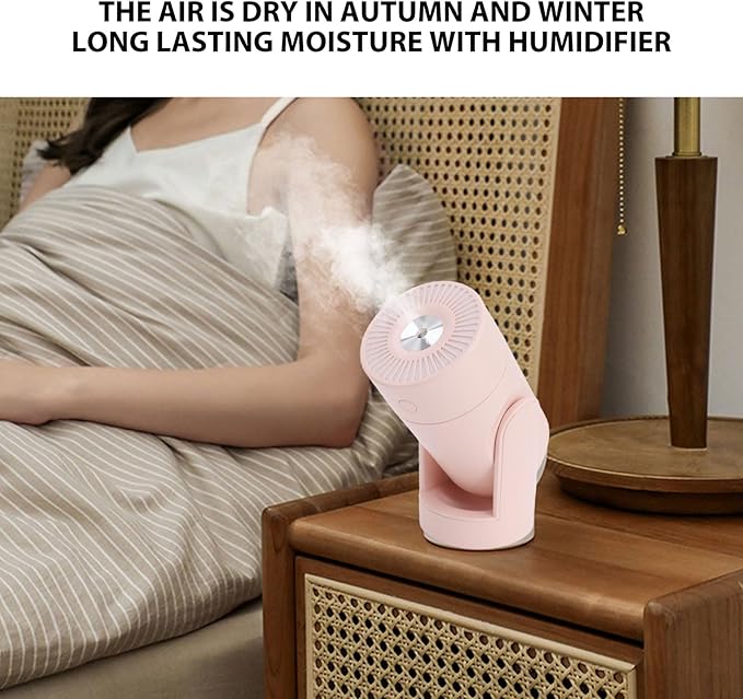 Portable Mini Humidifier,USB Automatic Rotating Super Quiet Small Desktop Cool Mist Humidifier for Bedroom Office Car Travel (Pink)
