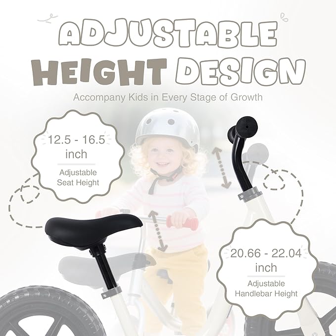 12 inch Toddler Balance Bike Adjustable Handlebar & Seat Anti-Slip Grip Suitable for 2-5 Years Old with Footrest Lightweight for Tolddlers Boys Girls Multiple Colors to Choose-FlexoryFit