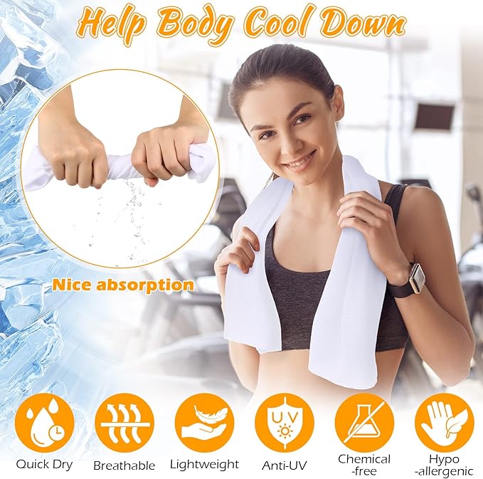 20 Pcs Cooling Towel 40" x 12" Ice Towel for Neck and Face Microfiber Chilly with Bag Breathable Yoga Gym Stay Cool Towels Sweat Rag for Workout Running Camping Pilates Beach Accessories (White)-FlexoryFit