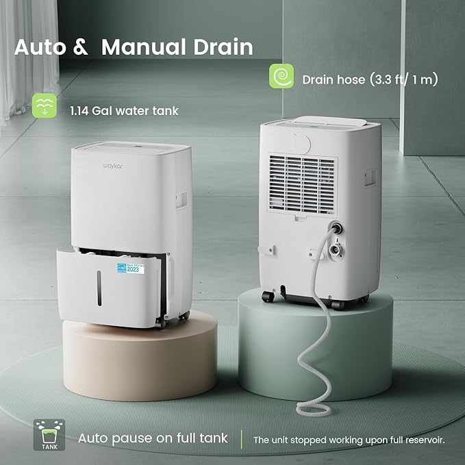 Waykar 80 Pints Energy Star Dehumidifier for Spaces up to 5,000 Sq. Ft at Home, in Basements and Large Rooms with Drain Hose and 1.14 Gallons Water Tank