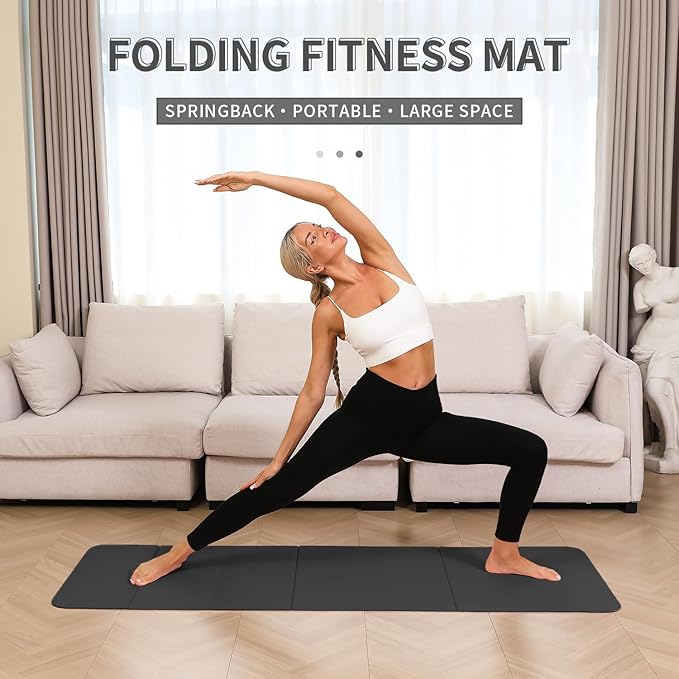 Foldable Yoga Mat - 10mm Extra Thick, 75"26" Non-Slip Exercise Fitness Mat | SGS Eco-Certified, Portable for Yoga/Pilates/Studio/Home Workout-FlexoryFit