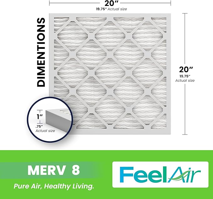 Air Filters 20x20x1 MERV 8, MPR 600, Air Filter (6 Pack) - Actual Size: 19.75"x19.75"x0.75" HVAC, AC Furnace Air Filter