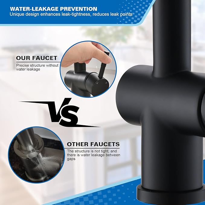 Commercial Faucet with Sprayer, VFAUOSIT Black Kitchen Faucet with Pot Filler Single Handle Lever Pull Down Sprayer Kitchen Sink Faucets, Stainless Steel Faucets for Kitchen Sink, RV Farmhouse