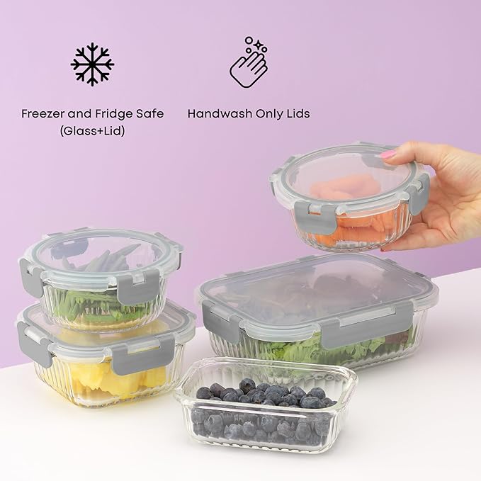 JoyJolt 24pc Borosilicate Glass Storage Containers with Lids | 12 Airtight/Freezer Safe Food Storage Containers for Pantry and Kitchen | Meal Prep Container for Lunch | Glass Tupperware Set-FlexoryFit