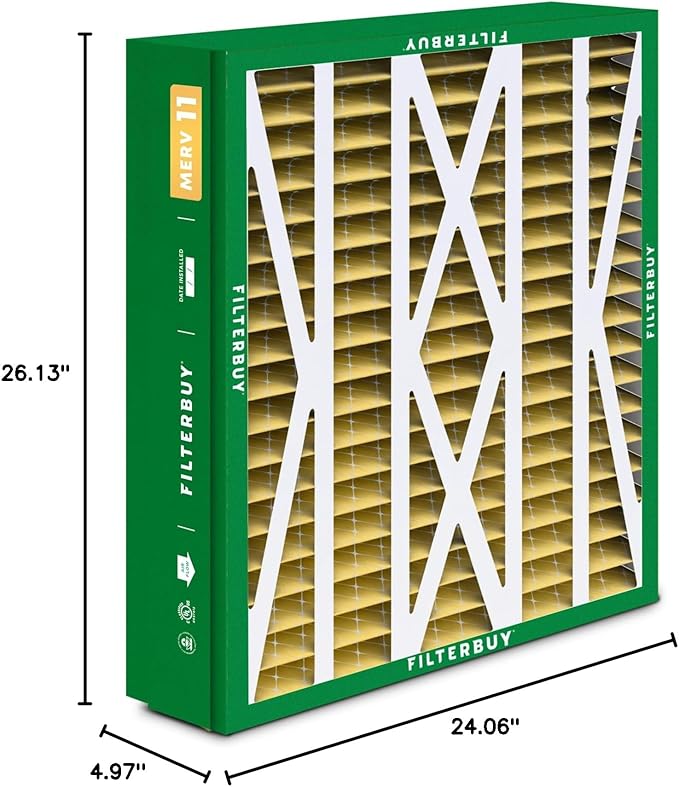 Filterbuy 24.5x27x5 Air Filter MERV 11 (MPR 1200) Allergen Defense (3-Pack), Pleated HVAC AC Furnace Filters for Trane, American Standard, Honeywell, & Accumulair (Actual Size: 24.06 x 26.13 x 4.97)