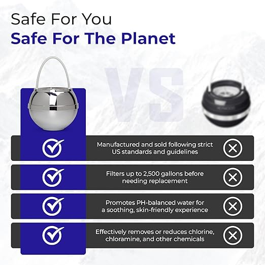 Crystal Quest Bath Ball Water Filter for Bathtub - 3-Stage Filtration, Removes Chlorine, Chloramine & Byproducts, 2,500 Gallons, BPA Free, pH Balanced Water, Fits Most Tubs, Easy Install - Chrome