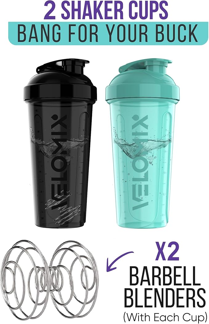 '-2 Pack- 28 oz Protein Shaker Bottles for Protein Mixes - 2x Wire Whisk | Leak Proof Shaker Cups for Protein Shakes | Protein Shaker Bottle Pack (Black/Turquoise)-FlexoryFit