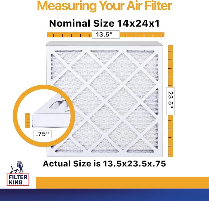 Filter King 14x24x1 Air Filter | 6-PACK | MERV 13 | HVAC Pleated AC Furnace Filters | MADE IN USA | Actual Size: 13.5 x 23.5 x .75"