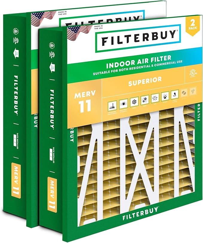 Filterbuy 20x25x5 Air Filter MERV 11 Allergen Defense (2-Pack), Pleated HVAC AC Furnace Air Filters Replacement for Honeywell Return Grille (Actual Size: 18.38 x 23.38 x 3.69 Inches)