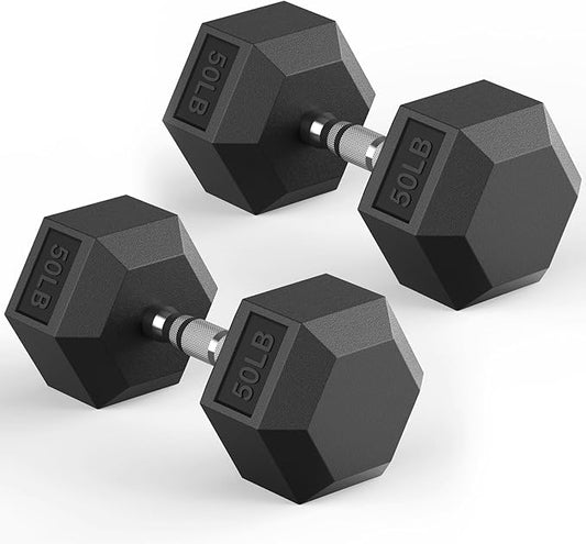 Hex Dumbbell 40-125 lb, Rubber Encased Exercise & Fitness Dumbbells, Hand Weight for Strength Training-FlexoryFit