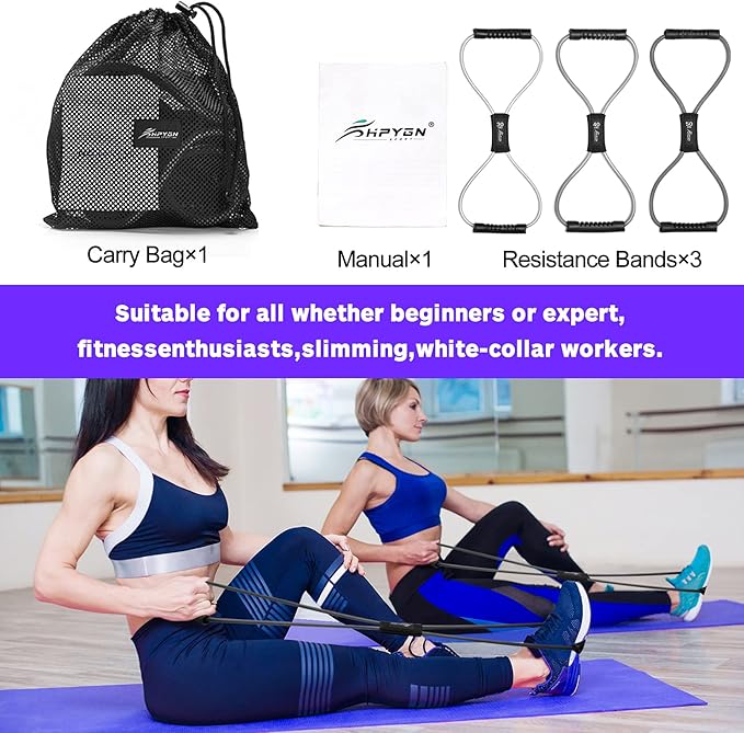 HPYGN Resistance Bands, Figure 8 Exercise Bands for Women Men, 8 Shaped Resistance Bands for Arms, Chest Expander, Yoga Gym Fitness Pulling Rope 8 Word Elastic for Exercise Muscle Training Tubing-FlexoryFit