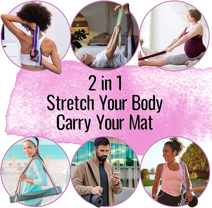 TECEUM Yoga Strap & Mat Strap – 2 IN 1 – Cotton – 6 ft 8 ft 10 ft (30+ colors) – Adjustable Non-Slip Belt for Yoga, Pilates, Stretching, Physical Therapy, Fitness & Home Workout – For Carrying Mats-FlexoryFit