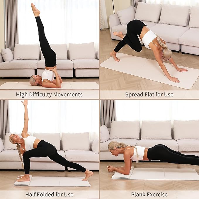Foldable Yoga Mat - 10mm Extra Thick, 75"26" Non-Slip Exercise Fitness Mat | SGS Eco-Certified, Portable for Yoga/Pilates/Studio/Home Workout-FlexoryFit