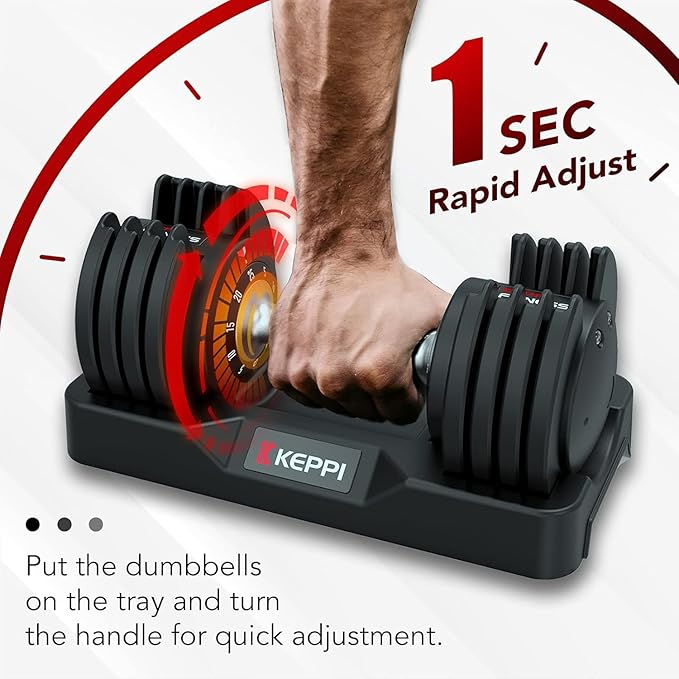 Keppi Adjustable Dumbbells Set-25lb/40lb/55lb/60lb, Anti-Slip Metal Fast Adjust Weight Handle, Exercise & Fitness for Full Body Workout - Adjustable Dumbbell Series-FlexoryFit