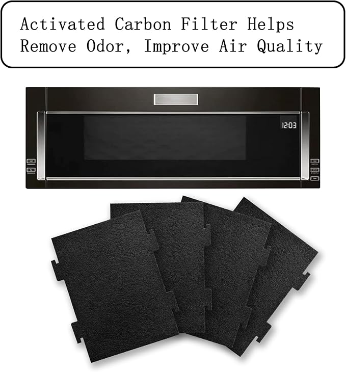 4 Pack Activated Charcoal Air Filters Compatible with Whirlpool Over-The-Range Microwaves, for Over The Range Microwave Hood Models YKMLS311, YWML55011, WML75011