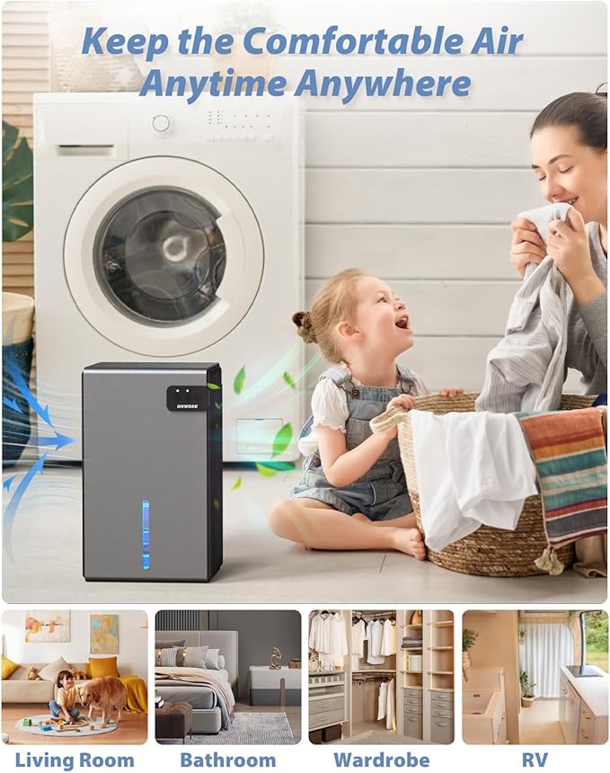 Dehumidifier, 95 OZ Dehumidifiers for Home (800 sq.ft), Quiet Small Dehumidifiers for Bedroom Bathroom Basements Closet RV, Auto Shut Off, Two Working Models and 7 Colors LED（Gery）