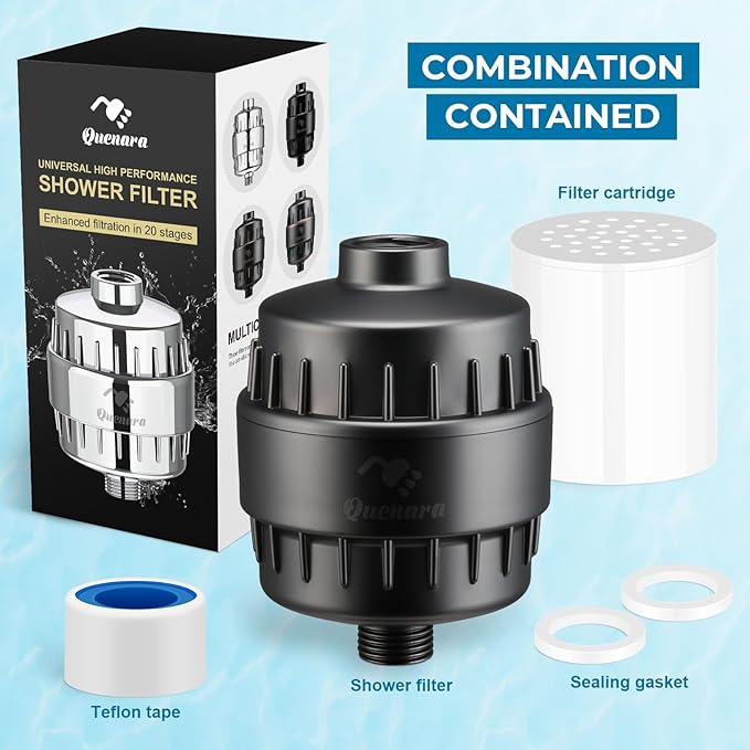Shower Filter, 20-Stage Showerhead Filters, High Output Shower Head Filter for Hard Water, Water Softener Reduces Dry Skin, Dandruff, Eczema and Improves Skin, Hair and Nails, Gray