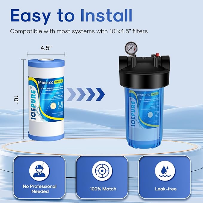 ICEPURE 5 Micron 10" x 4.5" Whole House Water Filter Compatible with GE FXHTC, GXWH40L, RFC-BBSA, W50PEHD, GXWH35F, GNWH38S, Dupont WFHD13001, R50-BB, Pack of 3