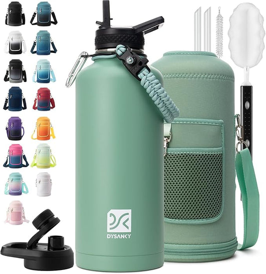 Insulated Water Bottle | Thickened Stainless Steel for Gym and Hiking with Straw, Carrier Bag, Handle Strap | BPA-Free 87 oz-FlexoryFit