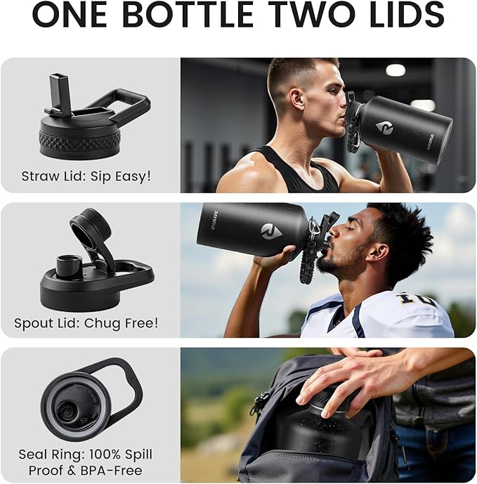 128oz Insulated Water Bottle, Triple Wall Vacuum Stainless Steel Water Bottles - Keeps Cold 48H, Reusable One Gallon Flask Jug for Gym, Sports, Camping, Hiking,Travel, Black Speckled-FlexoryFit