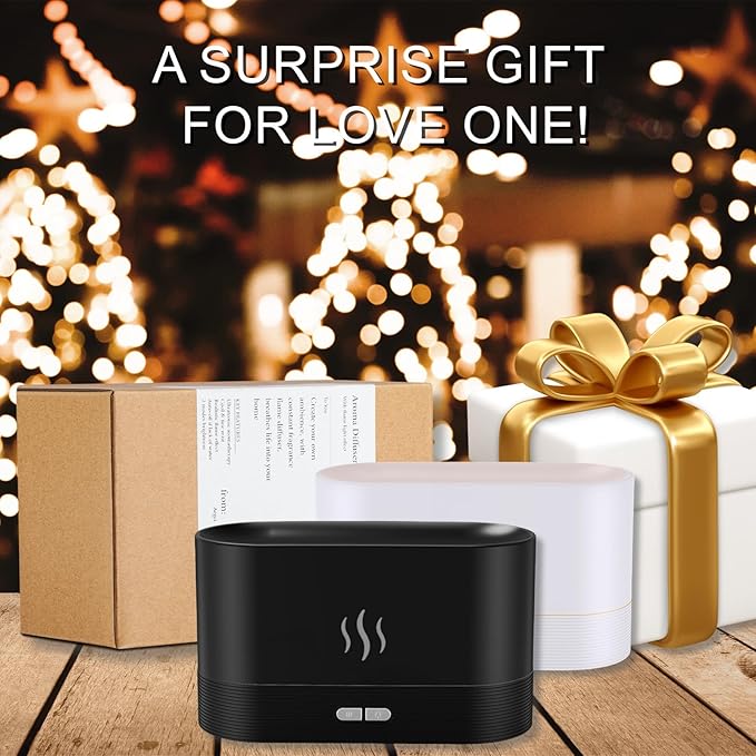 Essential Oil Diffuser, Flame Air Humidifier with Fire Led Light - 2 Rightness, 180mL Capacity (8 Hours), Auto-Off Protection Air Diffuser for Home Bedroom Office Gifts(White)
