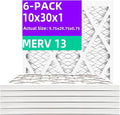 10x30x1 MERV 13 (6-Pack) Air Filter (Actual Size: 9.75x29.75x0.75") MPR 1900 & FPR 10, Furnace Air Filters,10x30x1 air filter