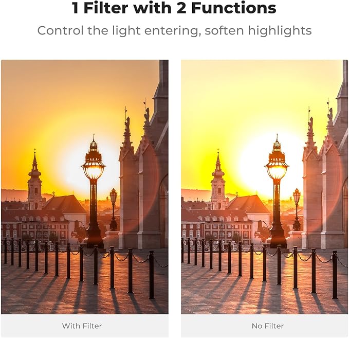 K&F CONCEPT 62mm Black Diffusion Mist 1/4 Effect & Variable ND2-400 ND Lens - Image 3