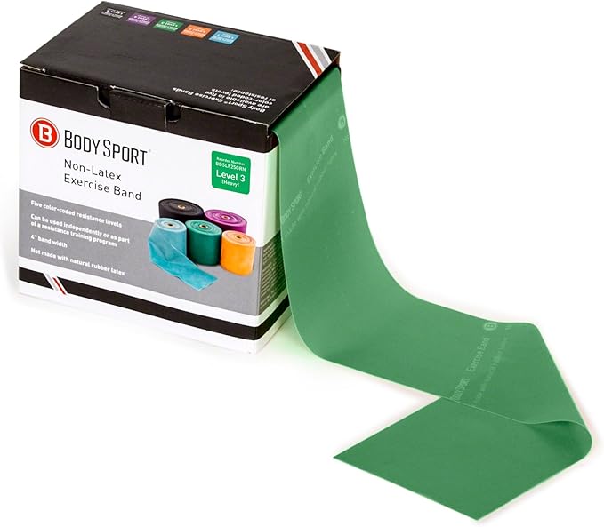 Body Sport Exercise Bands - 25 yd. Roll of Heavy Resistance Bands for Stretching, Fitness or Physical Therapy, Non-Latex - Extra Heavy Medium Resistance - Green-FlexoryFit