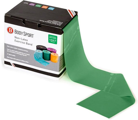 Body Sport Exercise Bands - 25 yd. Roll of Heavy Resistance Bands for Stretching, Fitness or Physical Therapy, Non-Latex - Extra Heavy Medium Resistance - Green-FlexoryFit