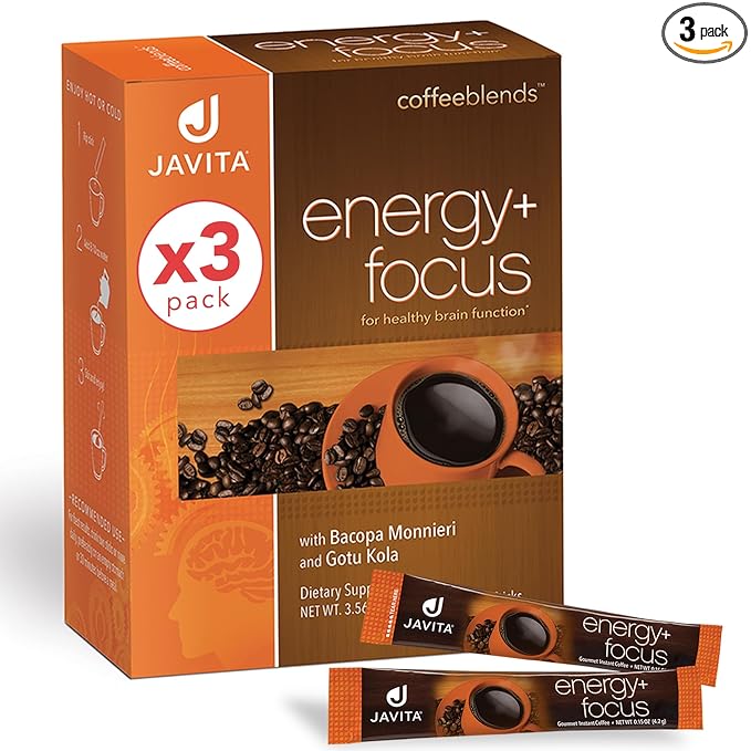 Javita Energy + Focus Instant Coffee Packets, 100% South American Arabica & Robusta Blend, plus Herbs for Clarity, Energy, & Focus, Keto, Dieters Drink, 3 boxes of 24 (4.2g) sticks-FlexoryFit