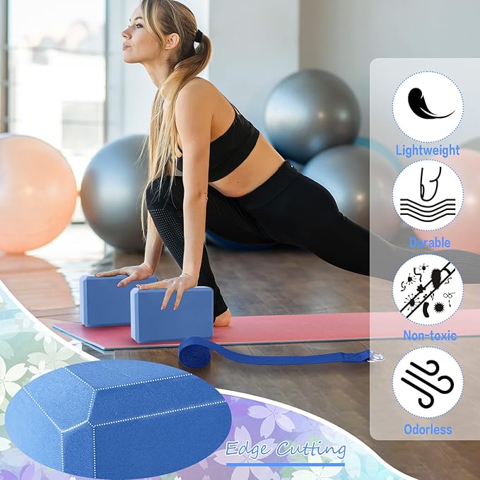 Outus 20 Pack Yoga Blocks and Straps Non-Slip EVA Foam Blocks with Metal D Ring Straps for Gym Exercise and Workout-FlexoryFit