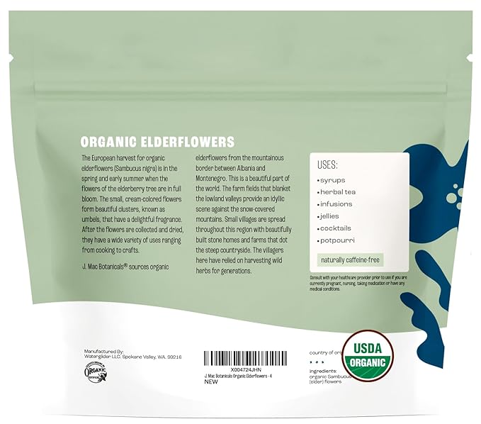 J MAC BOTANICALS Organic Elderflower, Herbal Tea - 4 Ounces-FlexoryFit