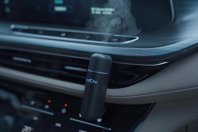 Smart Car Air Freshener Diffuser, Waterless Essential Oil Diffuser with Auto Sensor, 6 Refill Scents, Rechargeable Vent Clip Fragrance for Car & Home, Black