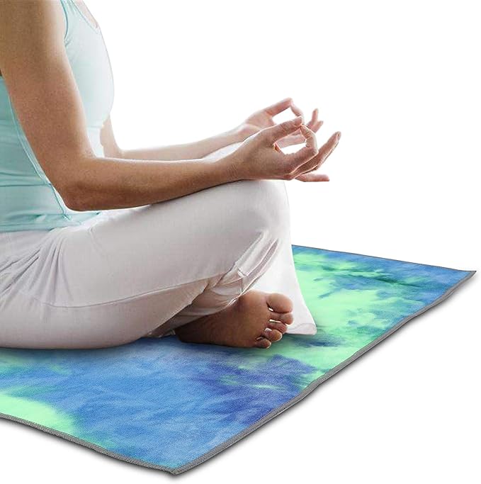 Yoga Towels , Non Slip Hot Yoga Towel Skidless Waffle Texture, 100% Absorbent Odorless Microfiber Yoga Blanket, Standard Sized 24 inchx72 inch Mat Towel,for Hot Yoga, Bikram, Pilates (Bule & Green)…1-FlexoryFit