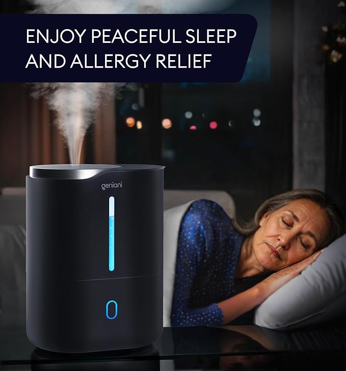GENIANI Cool Mist Air Humidifiers for Bedroom, Plants, and Large Rooms - Quiet Humidifiers for Baby Room with Auto Shut Off & Night Light (3.9L, Black)