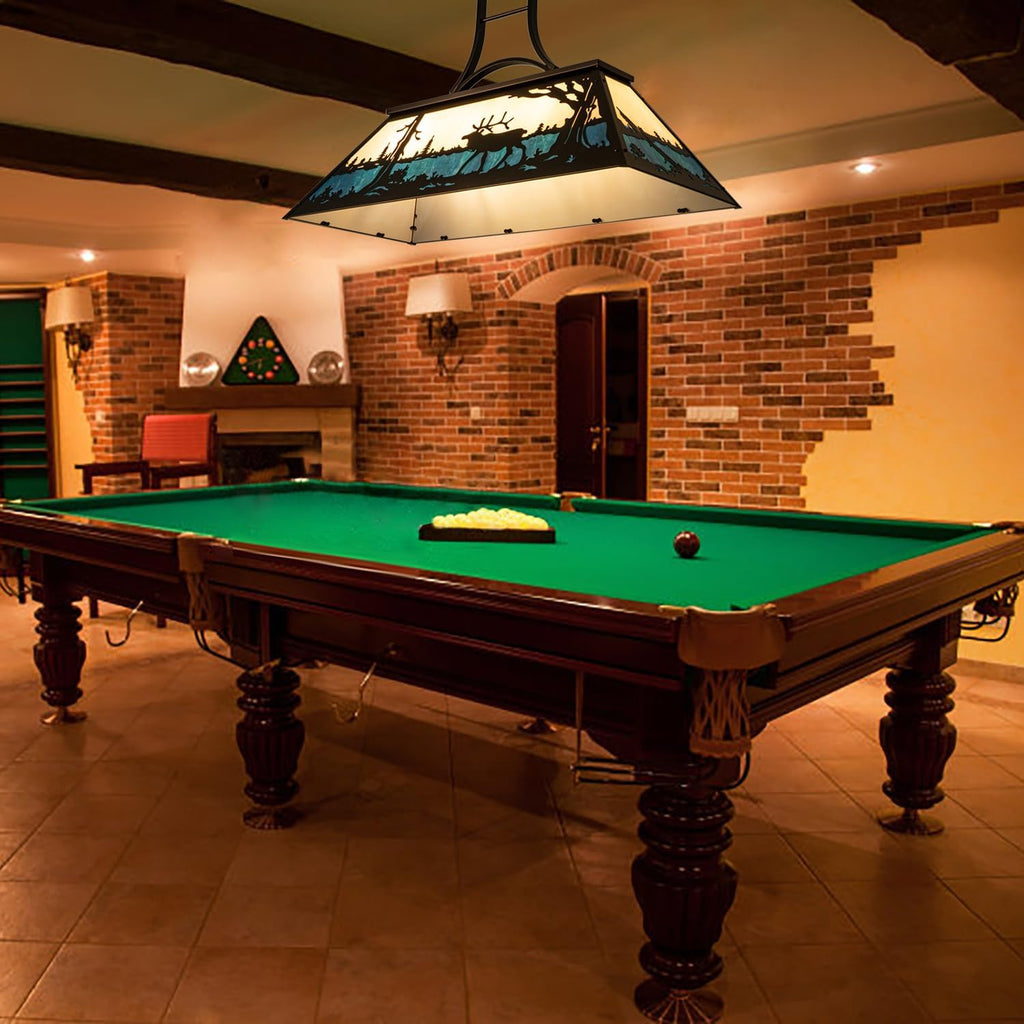 Wellmet Pool Table Light, Vintage Billiard Lights for Over 7ft 8ft 9ft Pool Table, Snooker Table, Cabin, Game Room, Tiffany Bear Chandelier, Farmhouse Chandelier for Country, Wild West Style