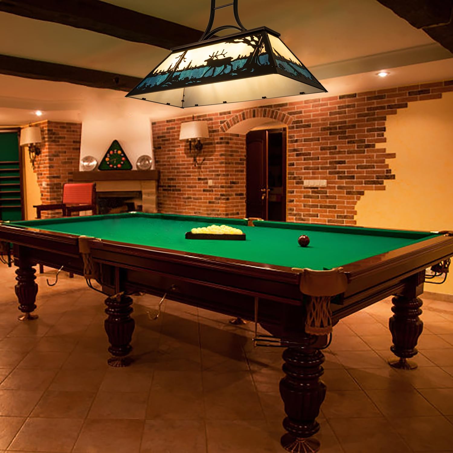 Wellmet Pool Table Light, Vintage Billiard Lights for Over 7ft 8ft 9ft Pool Table, Snooker Table, Cabin, Game Room, Tiffany Bear Chandelier, Farmhouse Chandelier for Country, Wild West Style