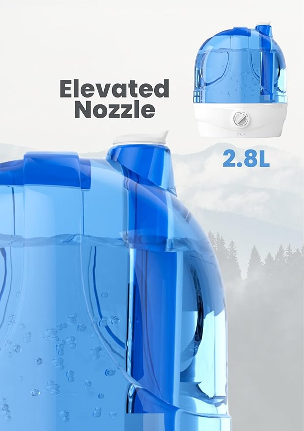 AZEUS 2.8L Large Capacity Ultrasonic Cool Mist Humidifier - Powerful Moisture Control for Comfortable Spaces, Lasts up to 30 Hours, Auto Shut-Off (BPA-Free)