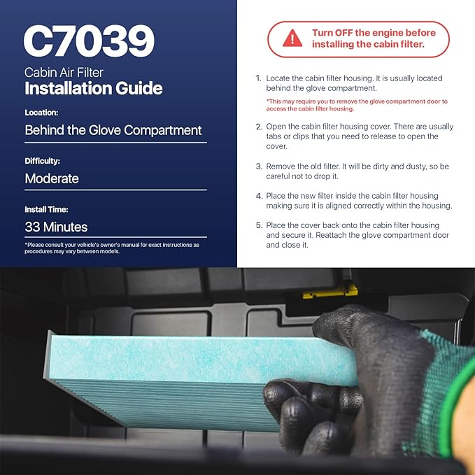 BNX TruFilter C7039 Cabin Air Filter, HEPA 99.97%, Compatible With Chevrolet: Cruze, Malibu, Orlando, Sonic, Spark, Trax, Volt; Buick: Cascada, Encore, LaCrosse, Regal, Verano; Cadillac: ELR, SRX