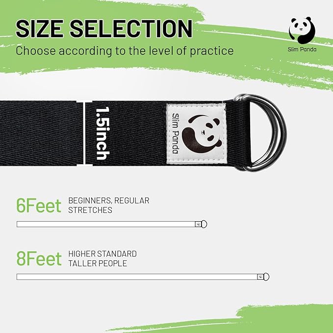 Slim Panda Yoga Strap for Stretching,Cotton Yoga Strap with Adjustable D-Ring Buckle,Non-Elastic Yoga Belt for Pilates,Gym Workouts,Physical Therapy,Improve Flexibility-FlexoryFit