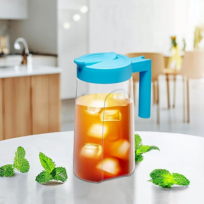 Amazing Abby - Slim Mini - 2-Pack Tritan Pitcher (48 oz), Unbreakable Plastic Water Pitcher with Lid, BPA-Free, Heat-Resistant, Dishwasher-Safe, Great for Both Iced and Hot Drinks, Blue